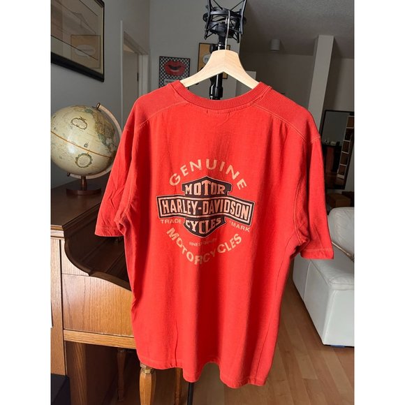HARLEY DAVIDSON MOTORCYCLES VINTAGE BIG ORANGE LOGO T SHIRT MENS SIZE XL HYPE - Picture 3 of 5
